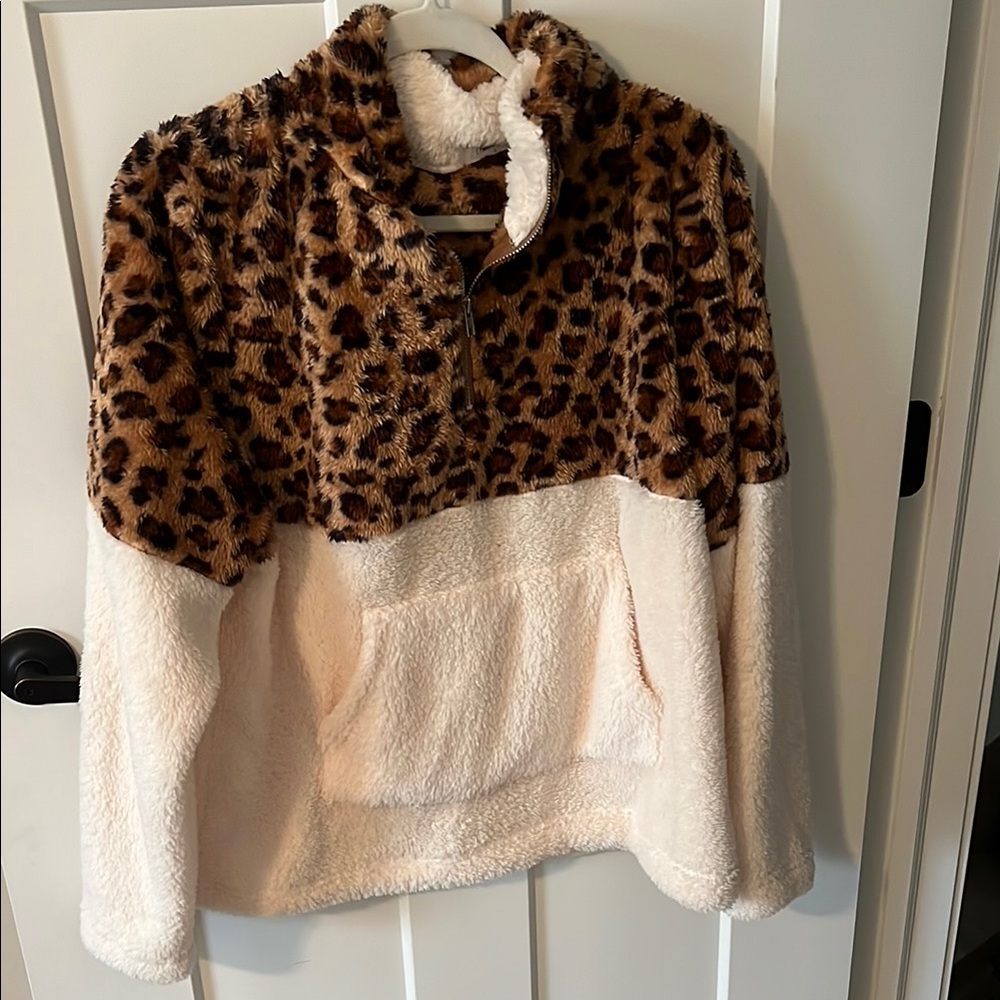 Leopard Print Fleece Pullover